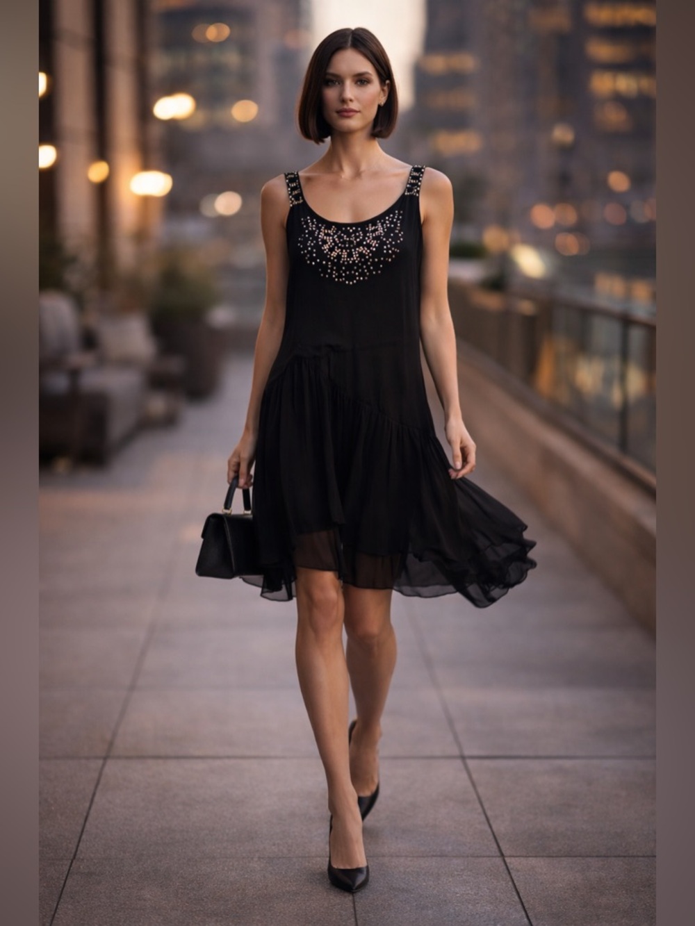 Nanette Lepore Black Dress Size 6 Crystal Detail Sleeveless Day to Night